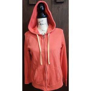 Mossimo Hoodie Womens Medium Coral orange Pockets Full Zip Casual Sweatshirt